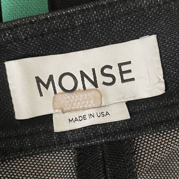 MONSE Pants Womens 2 Black Stretch Denim Ankle Zip Flare Green Side Stripe - Picture 9 of 12